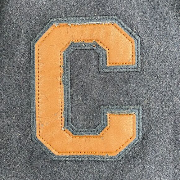 Champion Jacket Men M Navy Gray Hooded Varsity Letterman College Wool Blend Snap - Picture 5 of 11